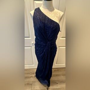 Adrianna Papel One-Shoulder Blue Metallic Chiffon Dress NWT size 10